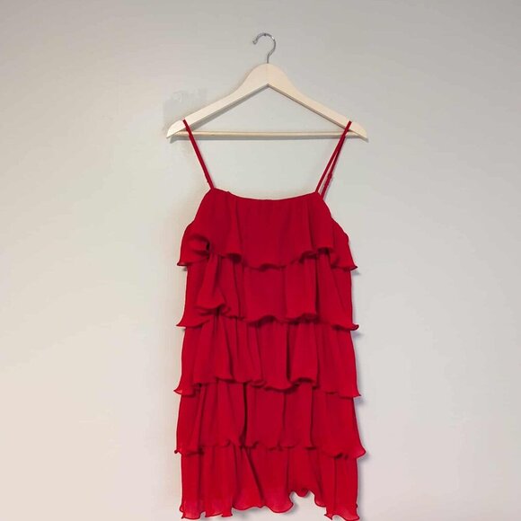 Sincerely Jules Red Tiered Ruffle Mini Dress - Picture 1 of 3